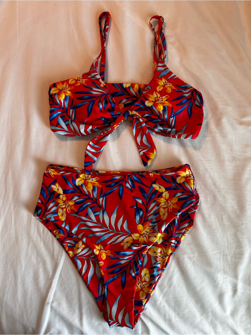 Blooming Jelly | Red Tropical Floral High-Waist Bikini Set